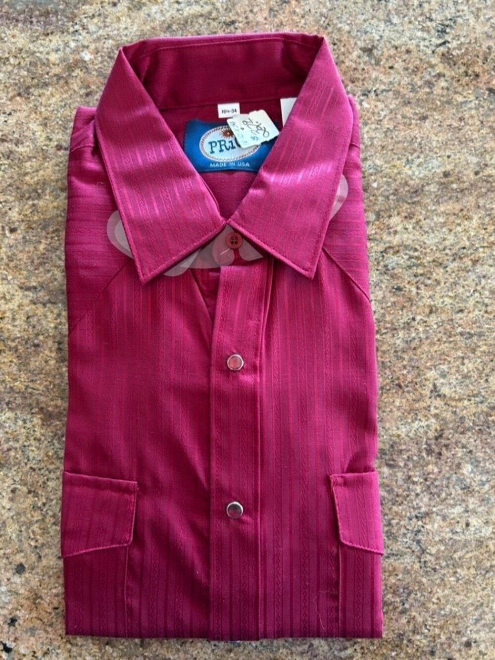 Vintage NWT Red Prior Made in USA 16 1/2 x 34 Long Sleeve Snap Shirt